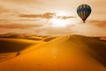 Desert and hot air balloon Landscape at Sunrise Royalty Free Stock Photo