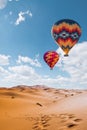 Desert and hot air balloon Landscape at Sunrise Royalty Free Stock Photo