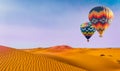 Desert and hot air balloon Landscape at Sunrise Royalty Free Stock Photo