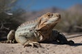 desert iguana basking in the sun, warming its cold-blooded body