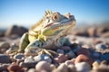 desert iguana basking on sunlit pebbles