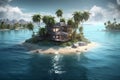 Desert island in the middle of the ocean. AI generated Royalty Free Stock Photo