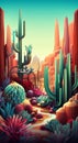 Desert Kaleidoscope: A Vibrant Tapestry of Cactus and Trees