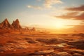 Desert landscape bathed in the warm glow of a. generative ai