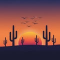 Desert landscape, birds flying in the air Royalty Free Stock Photo