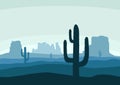 Desert landscape with cactus, hills and mountains silhouettes. Nature background of a mountain landscape. Extreme Royalty Free Stock Photo