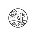 Desert landscape with cactus line icon