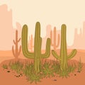 Desert landscape Cactus and mountains , sunset in cannon, Background scene with stones and sand. Vector Royalty Free Stock Photo