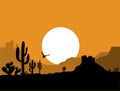 Desert landscape with Cactuses. Arizona desert mountains silhouette Vector nature horizontal background Royalty Free Stock Photo