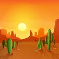 Desert landscape with cactuses on the sunset background Royalty Free Stock Photo