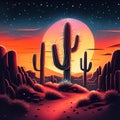 Desert landscape with cactuses and sunset. Vector illustration. AI Generated Royalty Free Stock Photo