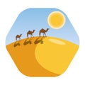 Desert landscape with camel caravan