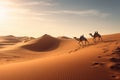 Desert landscape with camel and sand dunes. 3d rendering, Camelcade on sand dune at desert, AI Generated Royalty Free Stock Photo