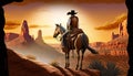 Cowboy relaxing at Wild West Sunset. Royalty Free Stock Photo