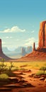 Wild West Mountain Illustration: Spectacular Desert In Colored Cartoon Style