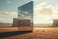 Desert landscape with mirror portal. Travel to fantasy world