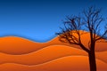 Desert landscape. Dry tree among orange dunes Royalty Free Stock Photo