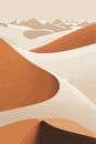 Desert landscape with dunes in a minimalist style. Flat design. Mid Century modern decor. Royalty Free Stock Photo
