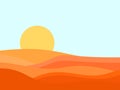 Desert landscape with dunes in a minimalist style. Yellow sun flat design. Boho decor for prints, posters and interior design. Mid Royalty Free Stock Photo