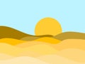 Desert landscape with dunes in a minimalist style. Yellow sun flat design. Boho decor for prints, posters and interior design Royalty Free Stock Photo