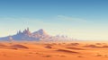 Dreamy Desert Landscape With Mountains And Temple Island