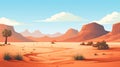Vibrant Desert Illustration With Red Rocks And Sunny Sky