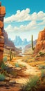 Wild West Landscape Illustration With Detailed Background And Cactus Royalty Free Stock Photo