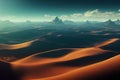 a desert landscape with a few mountains in the distance and a blue sky with clouds above it and a few hills in the distance