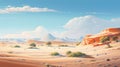 Desert Landscape With Green Lawn: Pastel Colors And Richly Detailed Backgrounds