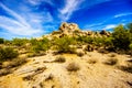 Desert Landscape and Large Rock Formations with Cholla and Saguaro Cacti Royalty Free Stock Photo