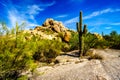 Desert Landscape and Large Rock Formations with Saguaro Cacti Royalty Free Stock Photo