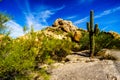 Desert Landscape and Large Rock Formations with Saguaro Cacti Royalty Free Stock Photo