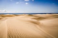 Desert landscape with large sand dunes and the ocean. Sand dunes of Maspalomas, Gran Canaria, Canary Islands Royalty Free Stock Photo