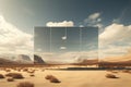 Desert landscape with mirror portal. Travel to fantasy world
