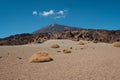 Desert landscape and mountain peak view from volcanic crater, pi