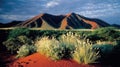 Vibrant Namibian Desert Landscape with Red Dunes and Mountains Royalty Free Stock Photo
