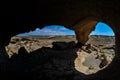 Desert landscape Natural Arch silhouette in Tenerife Canary Islands, Spain