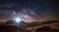Desert landscape at night bright starlight galaxy dramatic sky Royalty Free Stock Photo