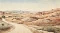 Tran Nguyen Inspired Watercolor Painting Of Desert Road