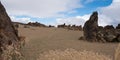Desert landscape panorama with rocks, blue sky