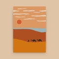 Desert landscape poster. Mid century art print sun nature scene, minimal contemporary wall decor. Vector illustration Royalty Free Stock Photo
