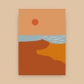 Desert landscape poster. Mid century art print sun nature scenes, minimal contemporary wall decor. Vector illustration Royalty Free Stock Photo