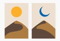 Desert landscape poster set minimal style vector Royalty Free Stock Photo