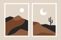 Desert landscape posters. Minimal abstract mountain sunset sunrise panorama, nature bohemian background. Vector desert Royalty Free Stock Photo