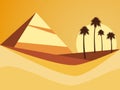 Desert landscape with a pyramid and palm trees. Desert with dunes in flat style. Vector illustration Royalty Free Stock Photo