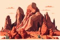 Desert landscape with red rocks and cactuses. Vector illustration Royalty Free Stock Photo