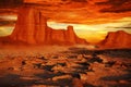 Desert landscape in red tones. Beautiful sunset in the desert of Iran.