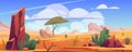 Desert landscape with rocks, tree and cactuses Royalty Free Stock Photo