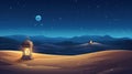 desert landscape with rolling sand dunes and a starry night sky, cartoon illustration, islamic new year Royalty Free Stock Photo