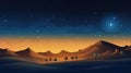 desert landscape with rolling sand dunes and a starry night sky, cartoon illustration, islamic new year Royalty Free Stock Photo